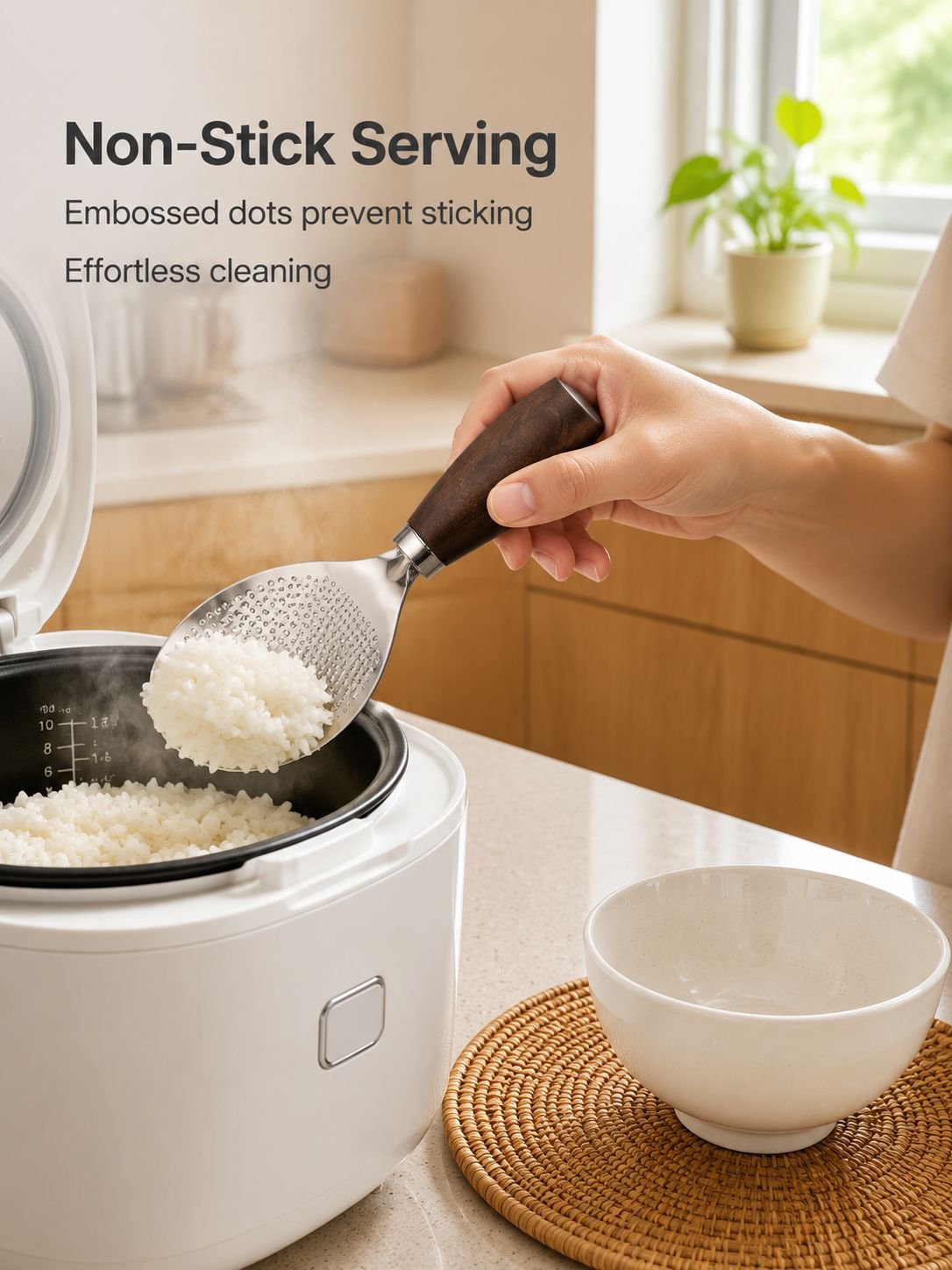 Stand-up stainless steel non-stick rice scoop