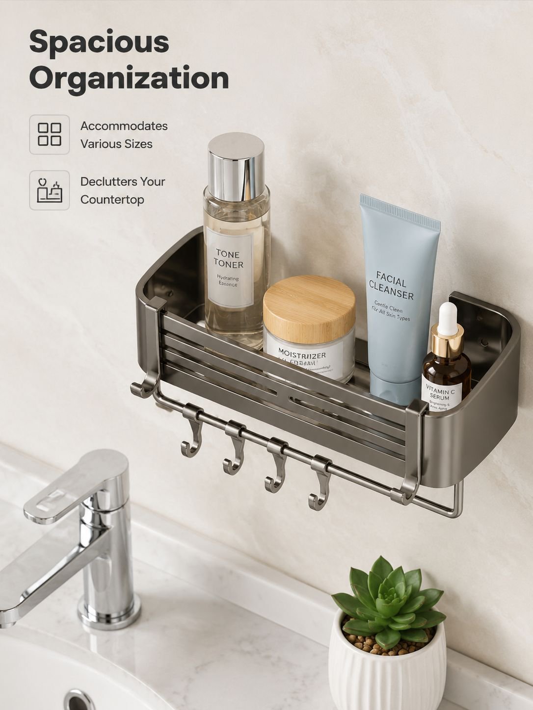 No-Drill Rectangular Bathroom Shelf