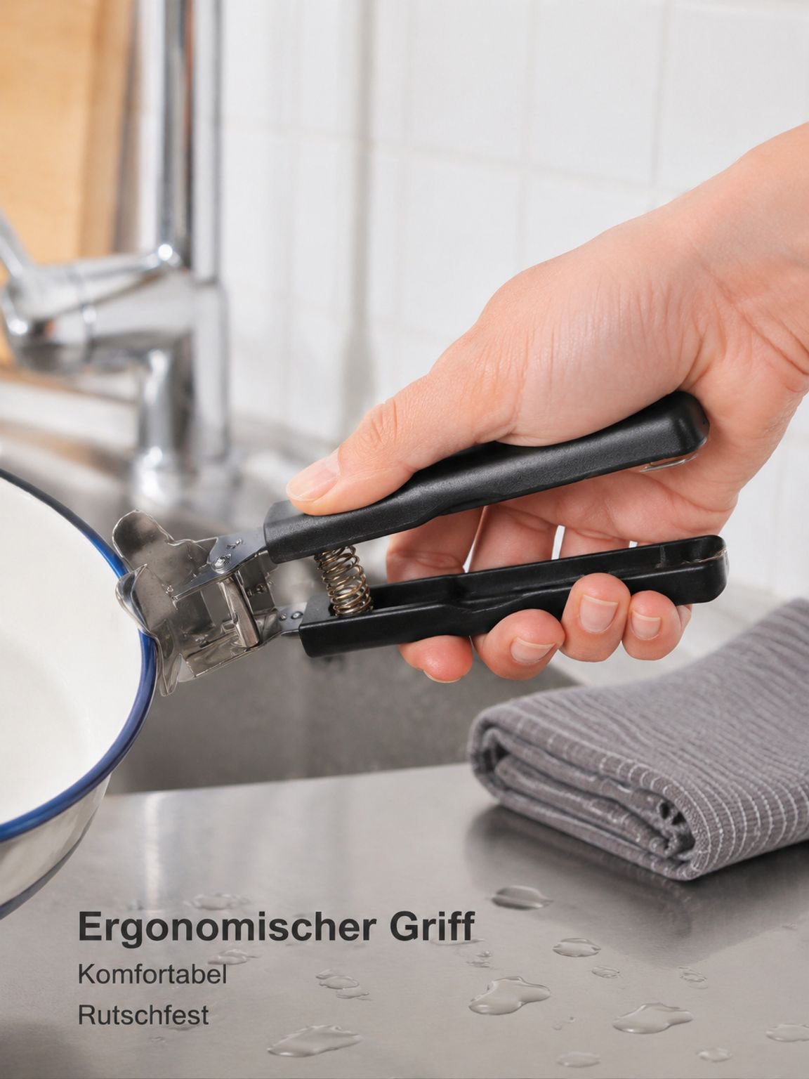 Ergonomische und rutschfeste Tellerzange für die Küche