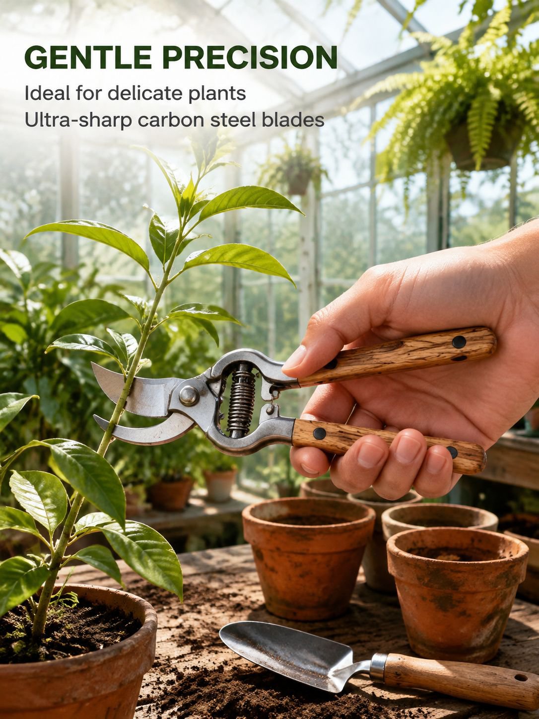 Carbon Steel Garden Pruning Shears with Solid Wood Handle