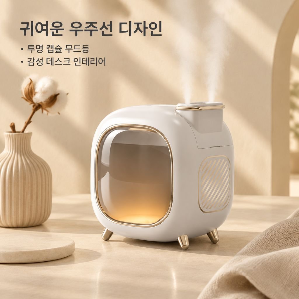 500ml 휴대용 귀여운 우주선 듀얼 분사 가습기 (침실 및 사무실용)