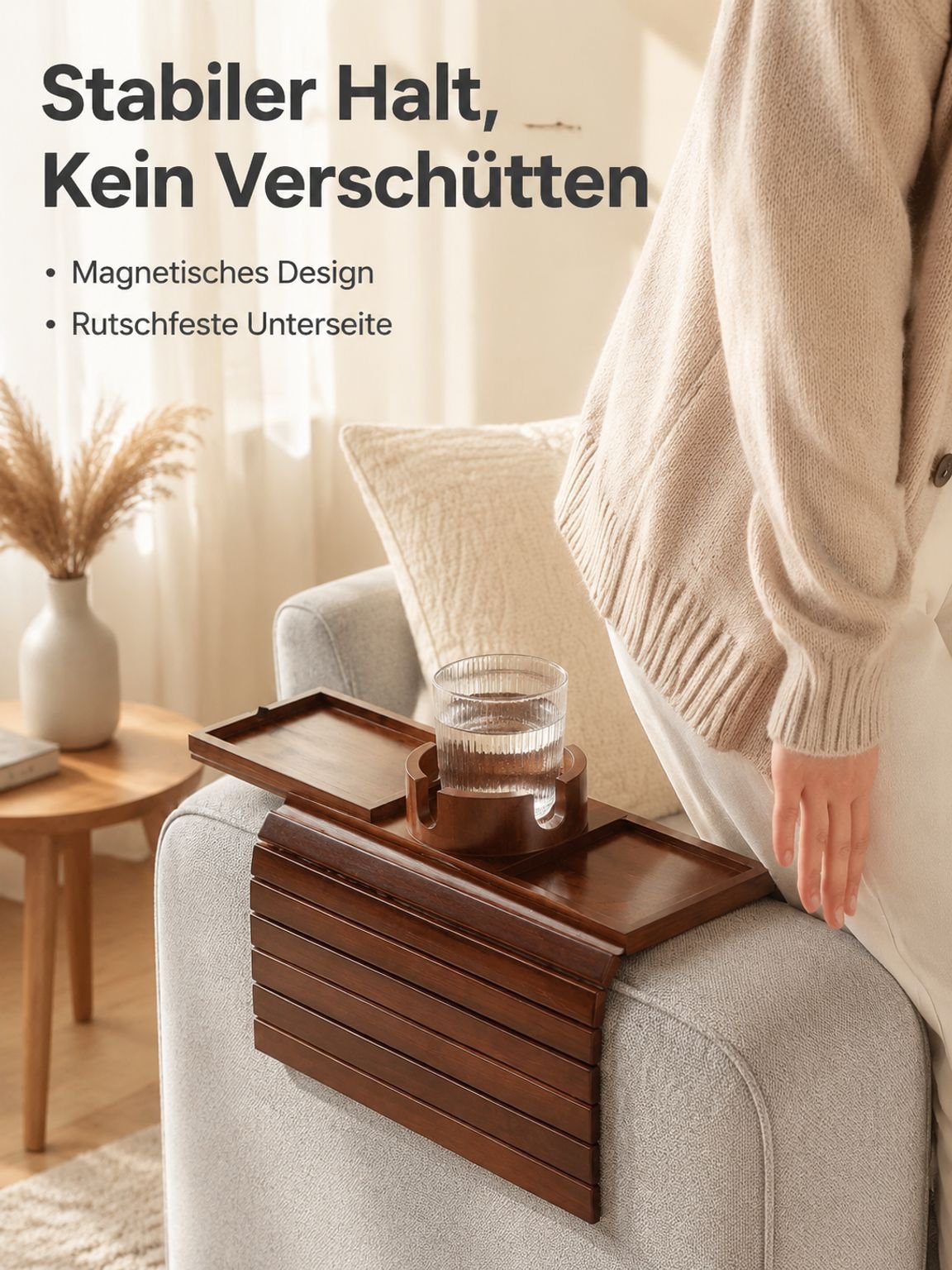 Sitzsack mit Armlehnentablett aus Holz für mehr Komfort