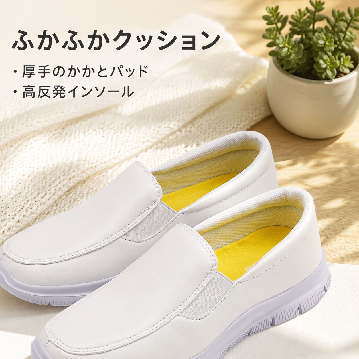 軽量フラットホワイトナーススニーカー レディース