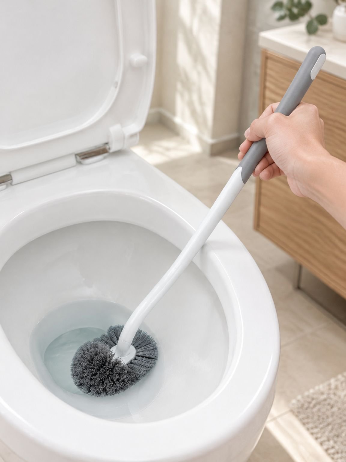 Long manche ergonomique pour un nettoyage aisé des toilettes