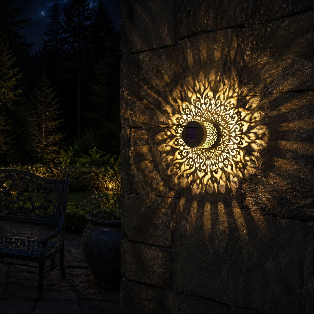 Elegant mandala design solar wall lamp for garden