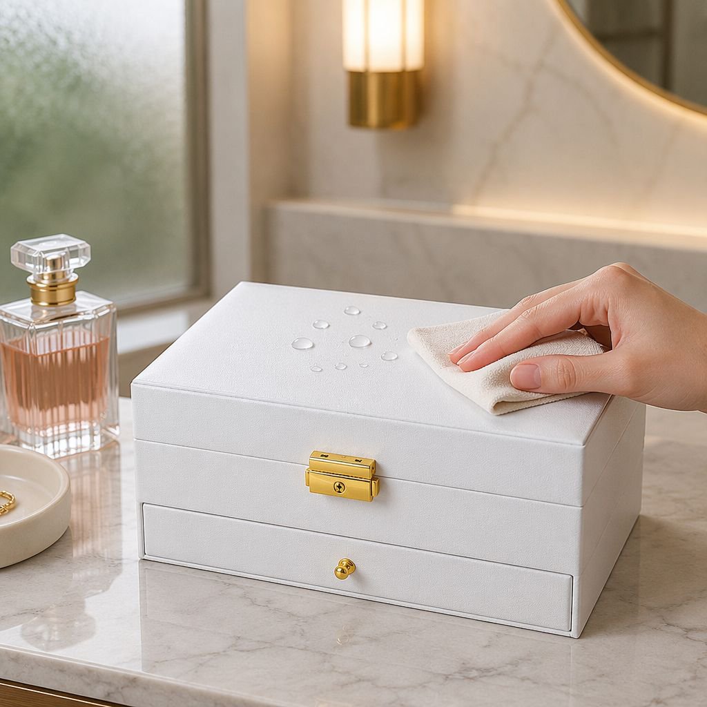 Premium leather jewelry case with drawers