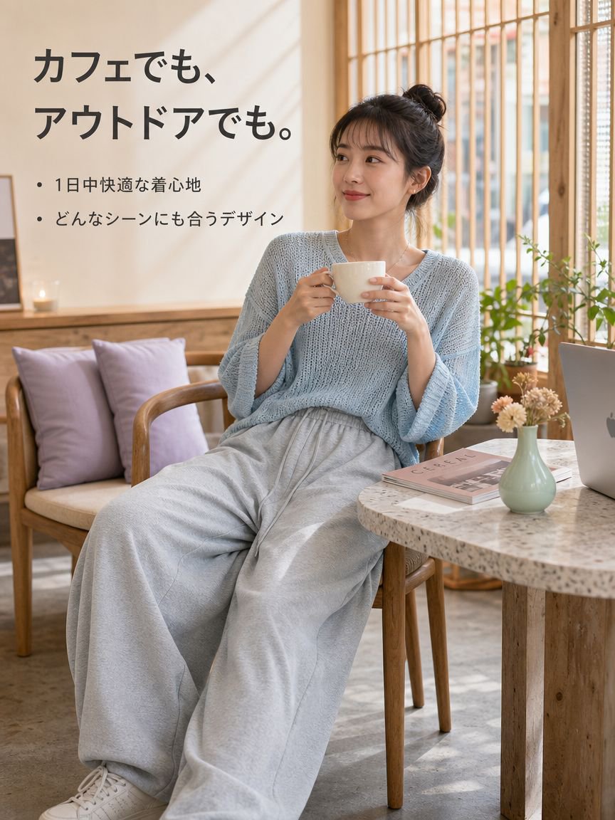 万能なカーブドワイドレッグ無地スウェットパンツ