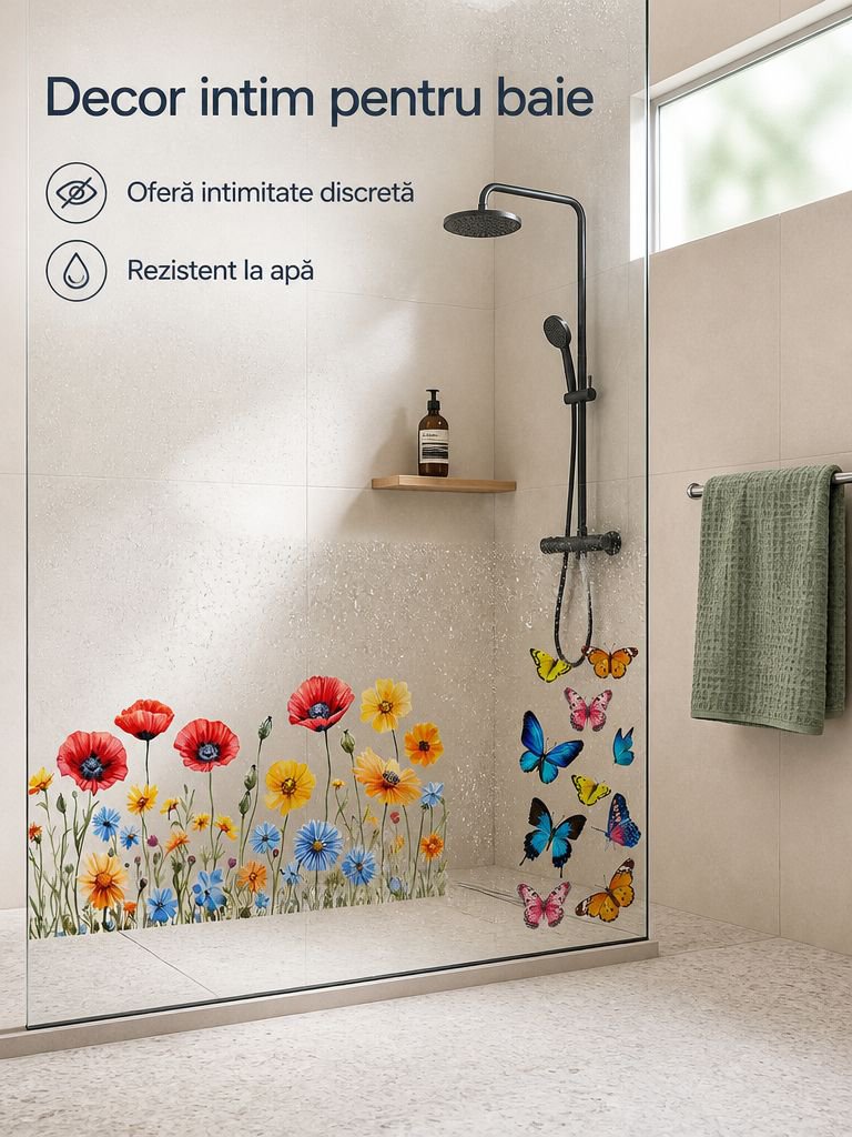 Autocolant autoadeziv transparent pentru sticlă cu model floral