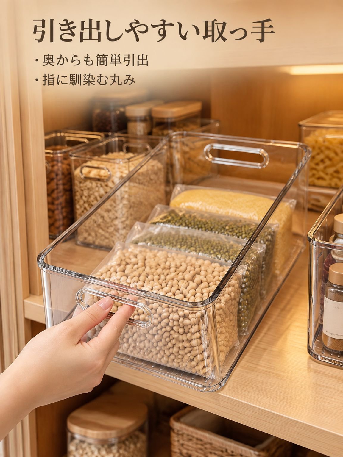透明アクリル製デスク収納ボックス、中サイズの長方形お菓子収納ケース