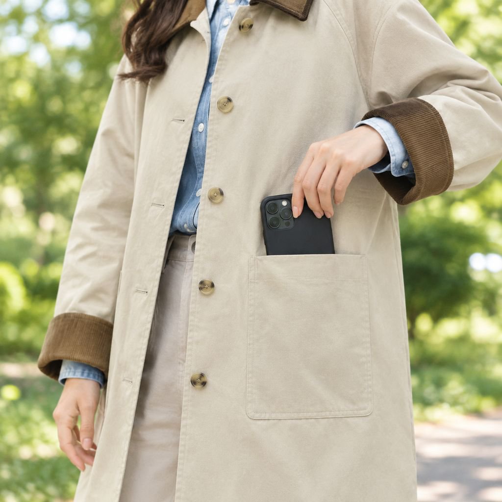 Trendy women's outerwear in khaki color