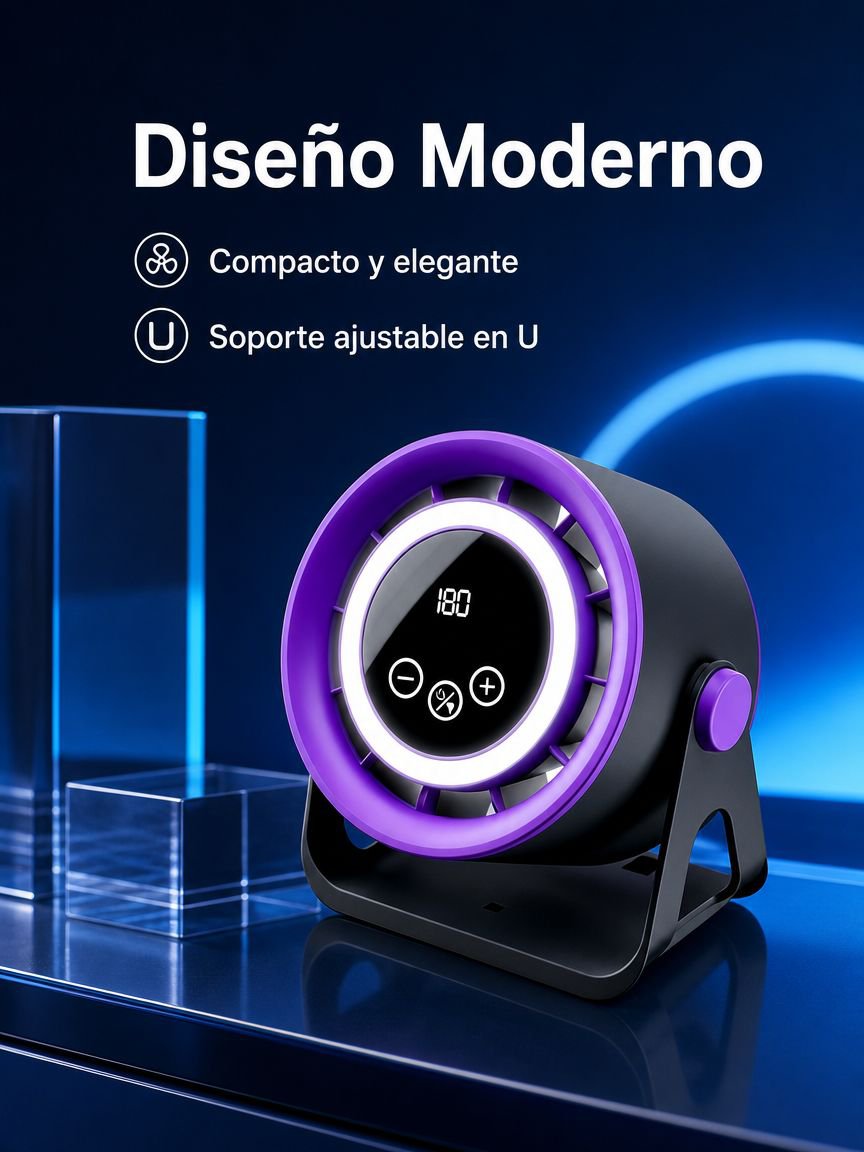 Ventilador de mesa con pantalla digital, silencioso, de gran flujo de aire, mini turbina