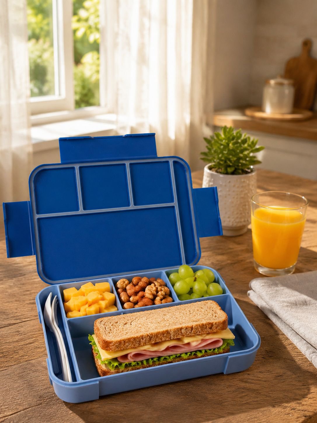 Handige voedselcontainer met bestek voor school, werk en reizen