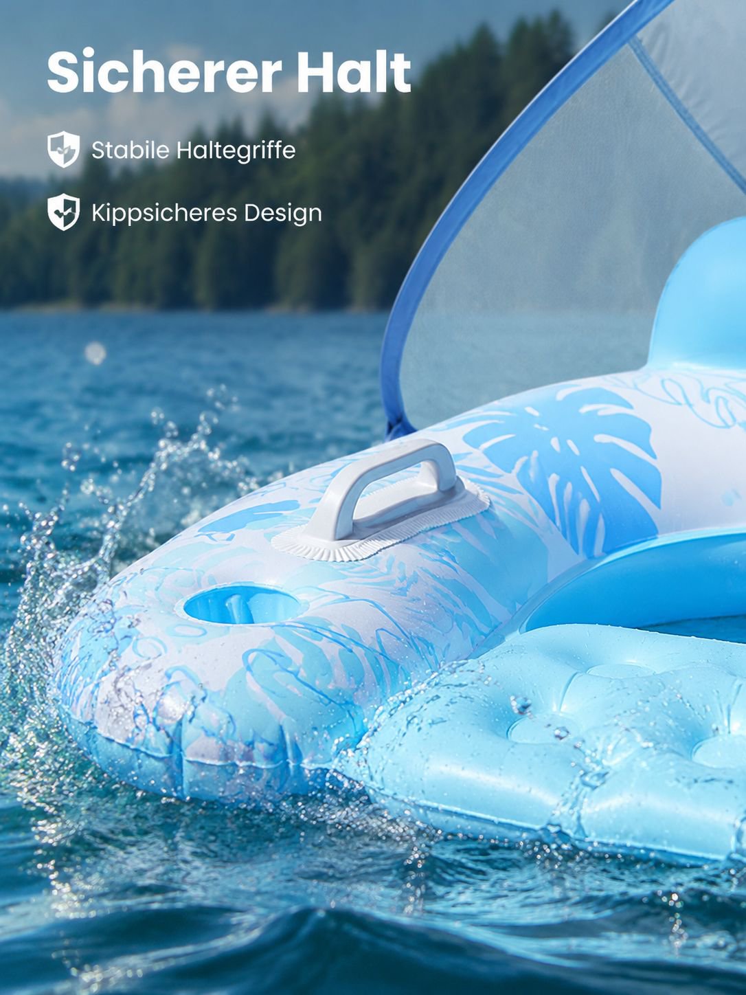 U-förmiger Liegesessel mit Sonnenschutz und schwimmendem Rumpf