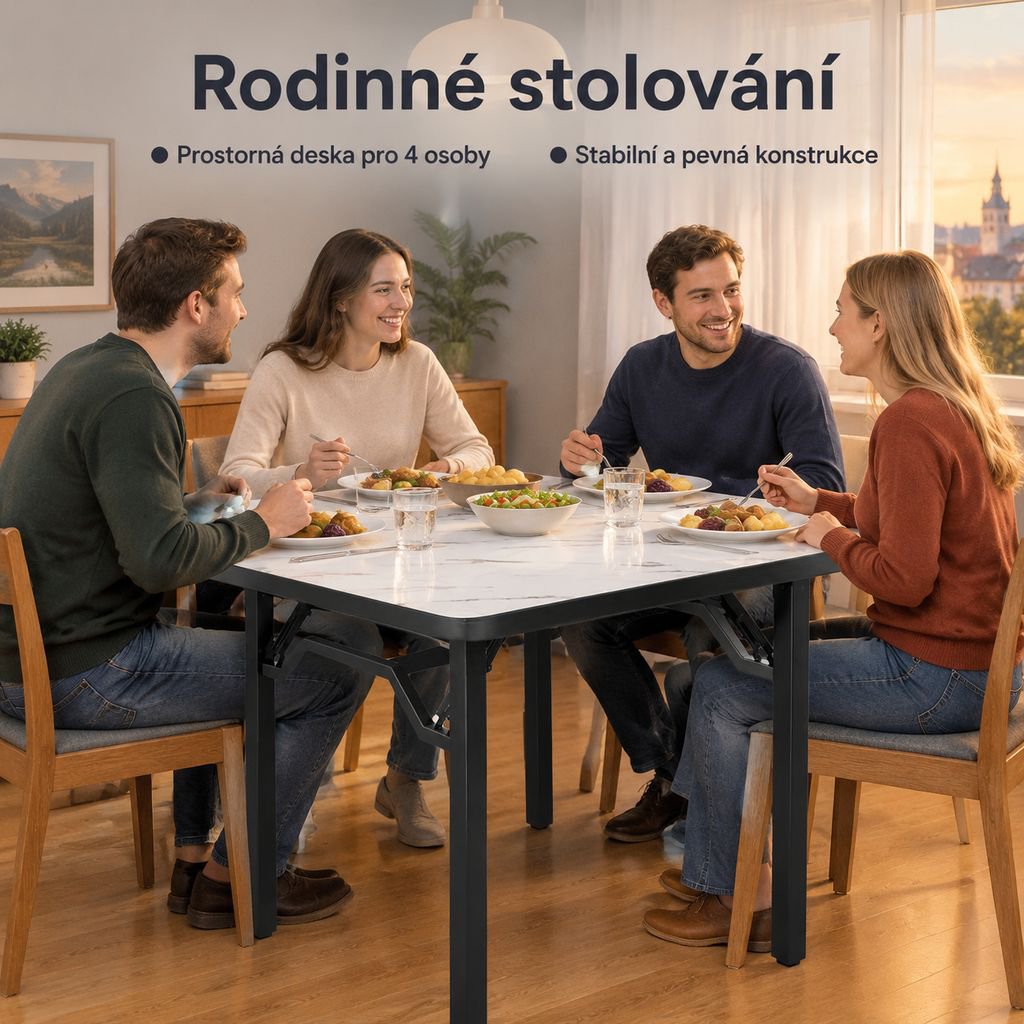 Skládací čtvercový jídelní stůl, přenosný herní a karetní stolek pro domácnost