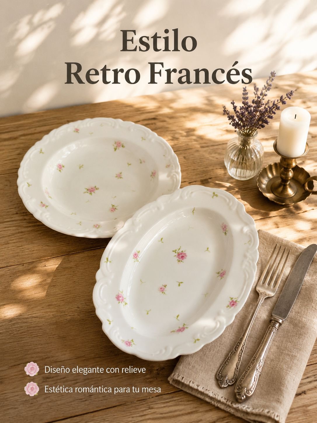 Plato de cerámica con relieve de rosa