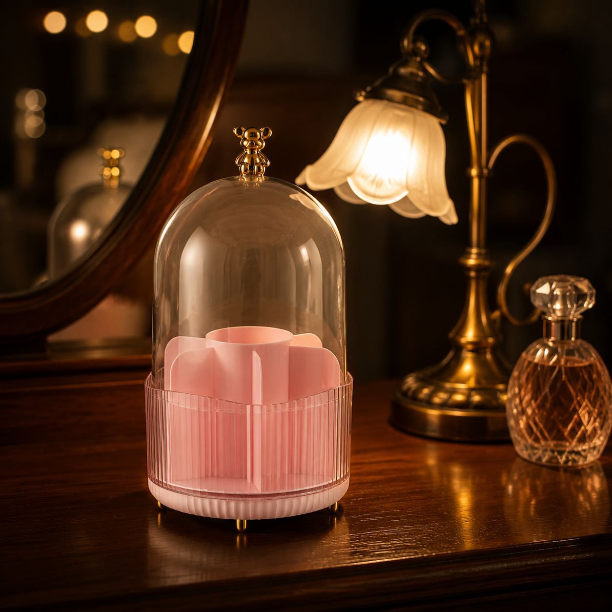 Compact desktop makeup storage solution