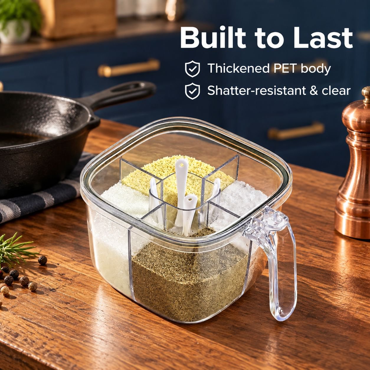 Durable clear seasoning box for kitchen spice storage