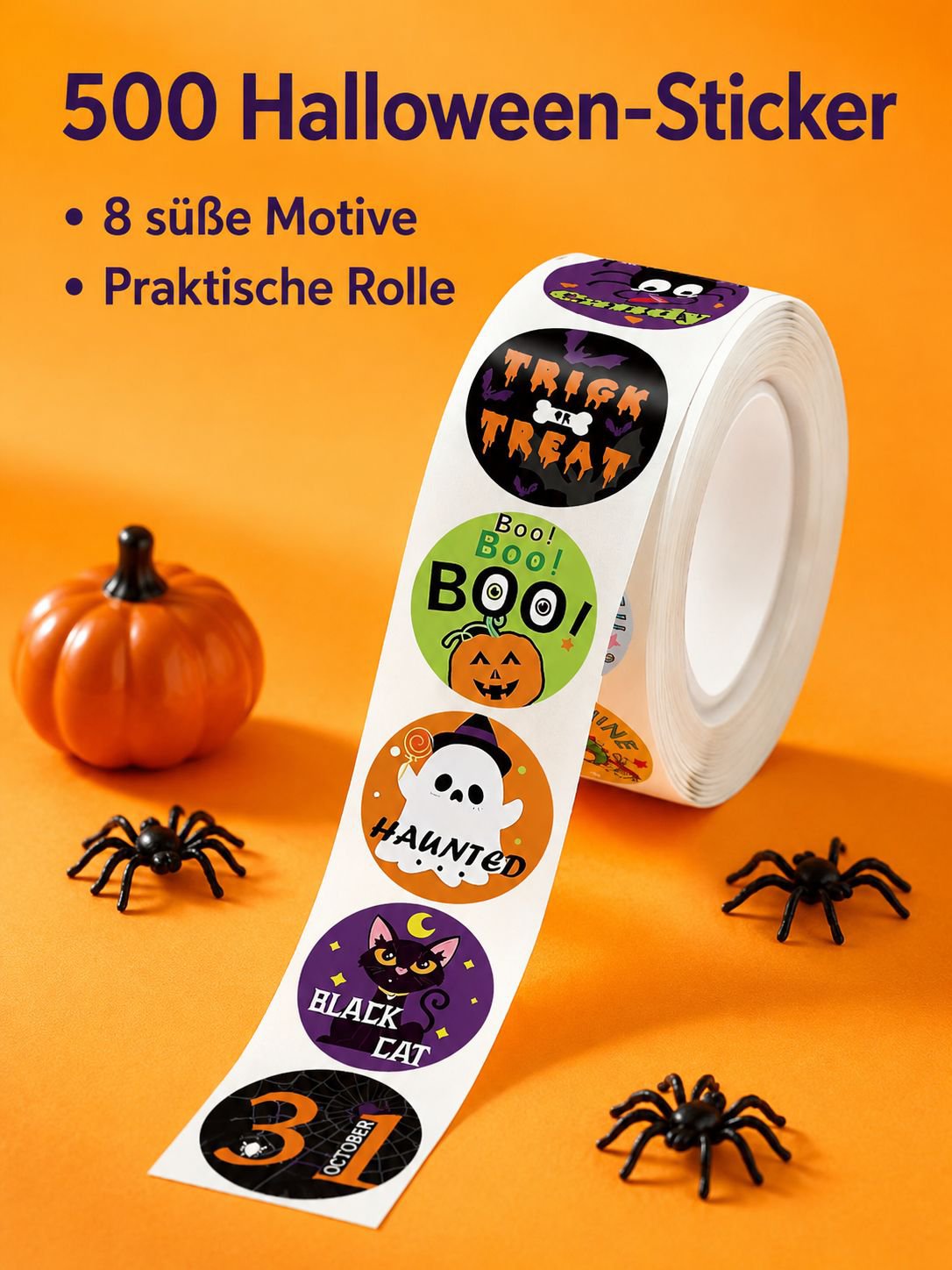 500 Halloween Sticker pro Rolle, Partyversiegelungsaufkleber für Kinder und Süßigkeitentüten