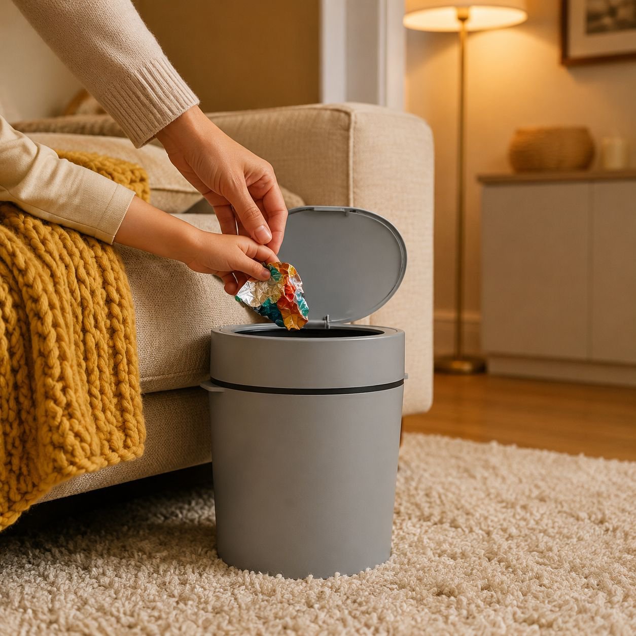 Close-up of pop-up mechanism on large trash can