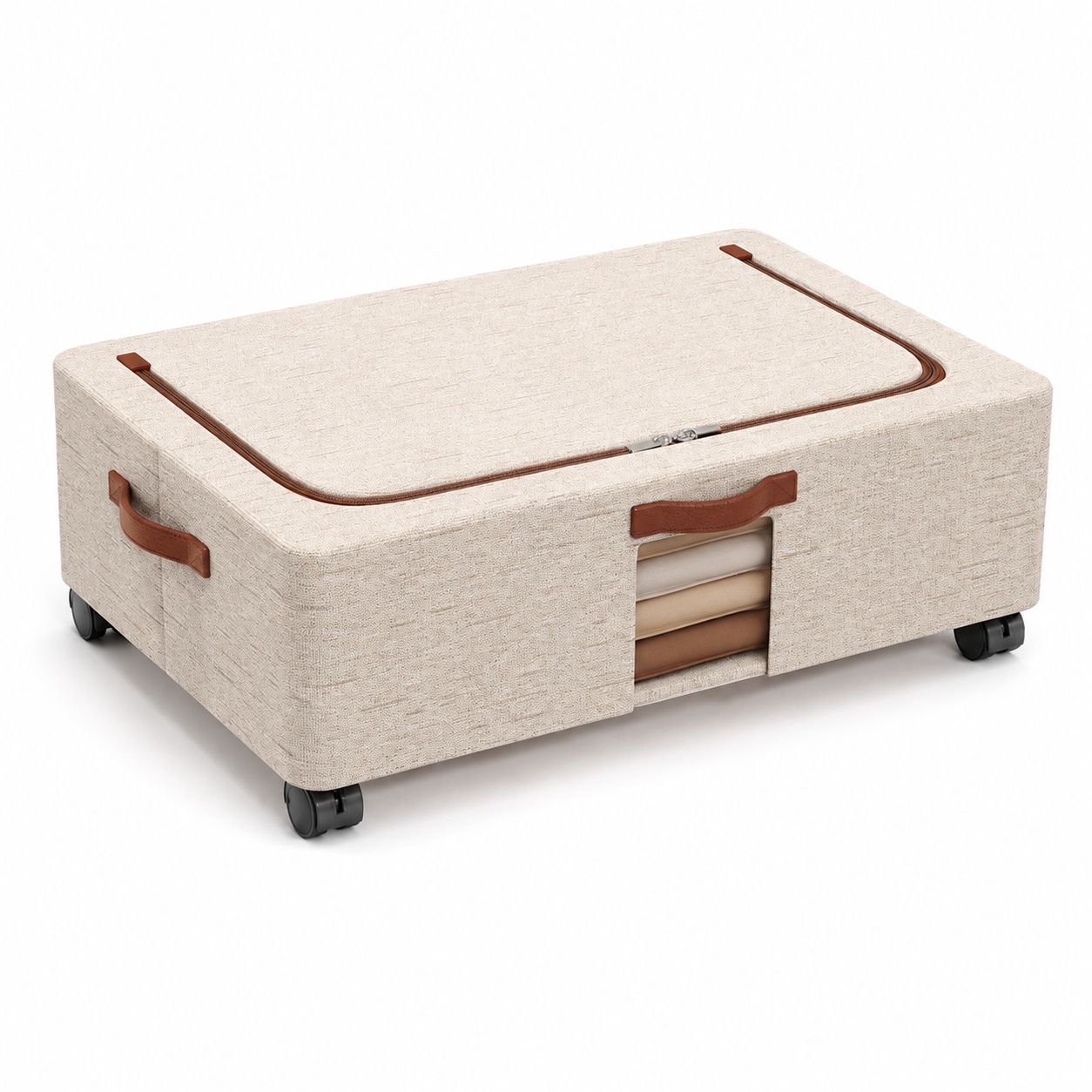 Eco Cotton Linen Under-Bed Storage Bin with Wheels and Lid, Mobile Organizer
