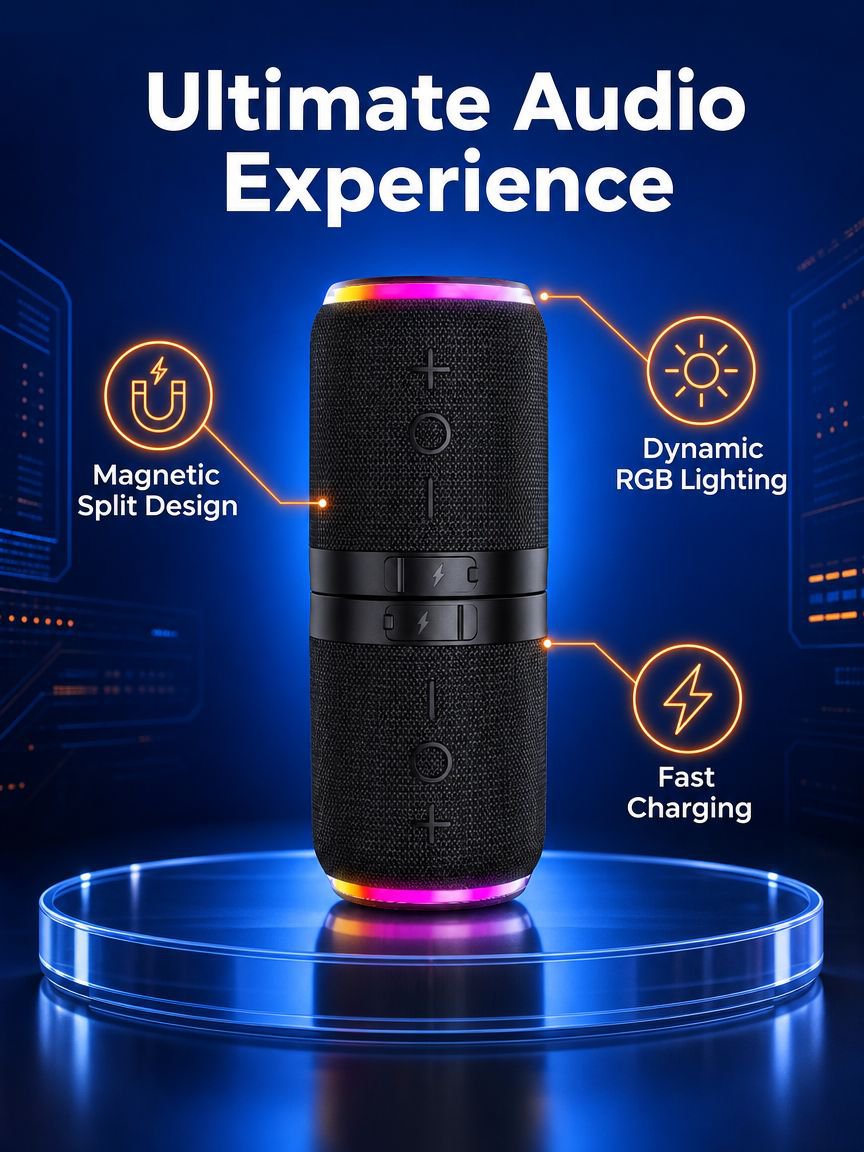 Magnetic Portable Bluetooth Speaker on a metal surface