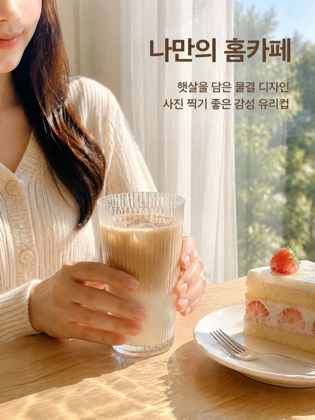 뚜껑이 있는 북유럽 스타일 세로 줄무늬 유리컵 빨대컵