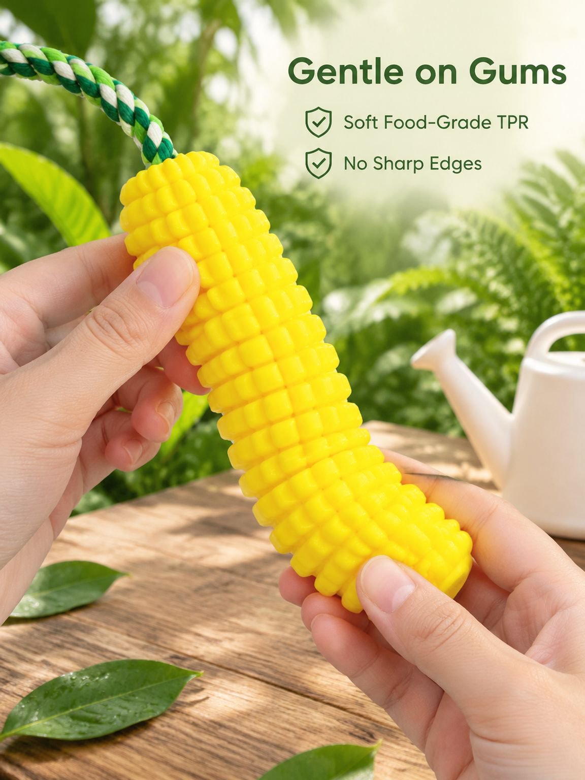 Pet teething and vocalizing corn dog toy