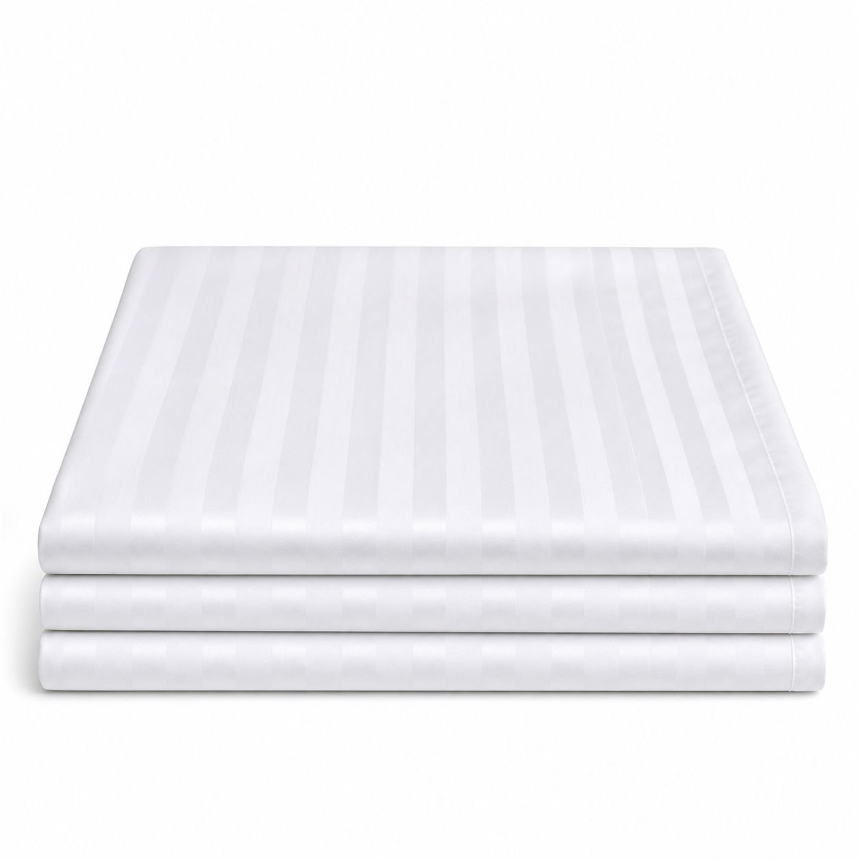 1800TC Satin Stripe White Flat Bed Sheets – Premium Hotel Collection