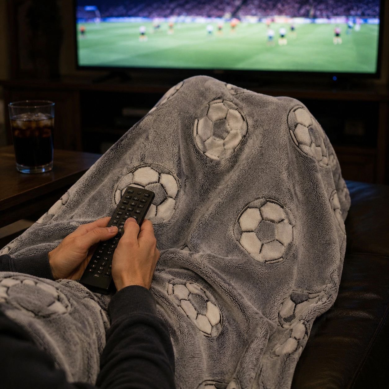 Children playing with luminous soccer blanket