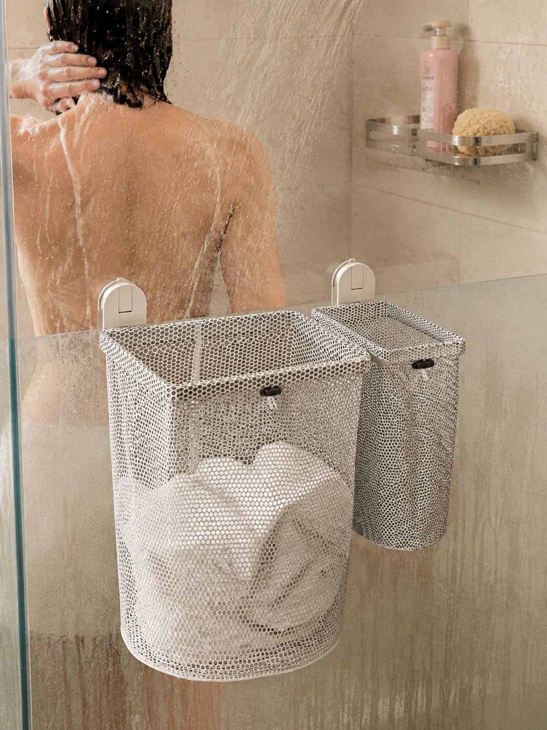 Breathable and space-saving laundry basket for bathroom organization