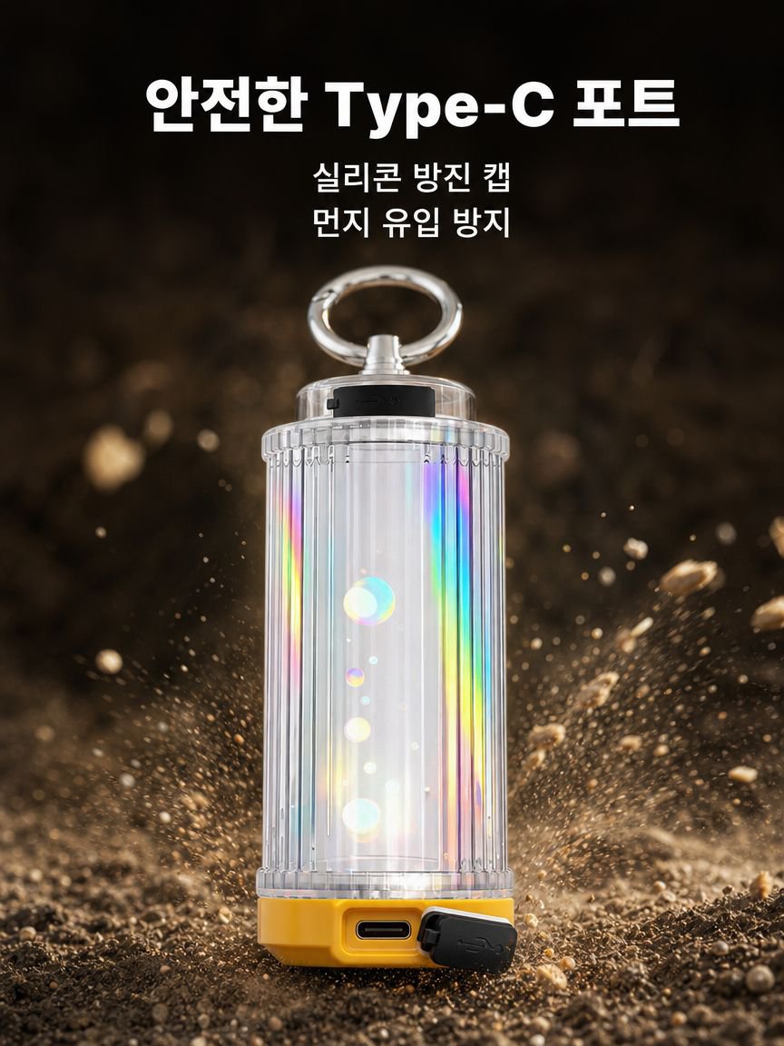 밤하늘 아래 캠핑 조명 연출