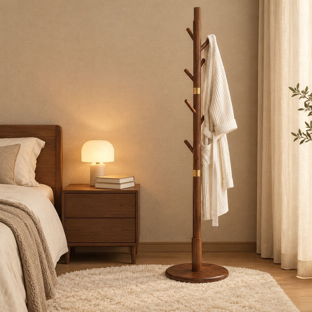 Modern Simple Solid Wood Coat Rack, Light Luxury Home Vertical Clothes Hanger
