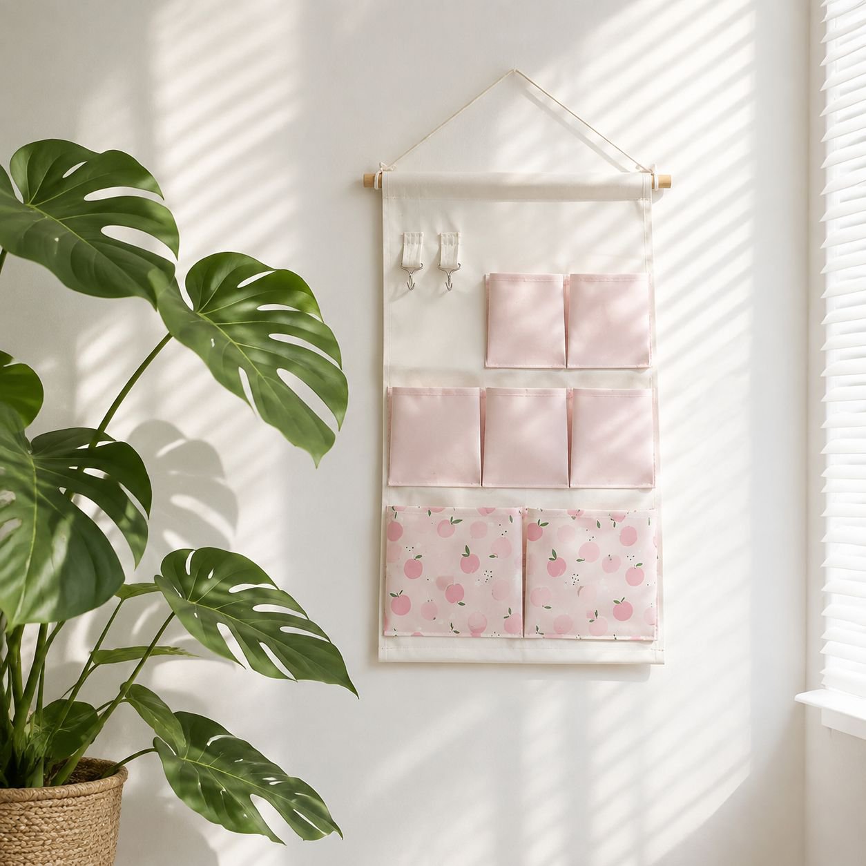 Versatile hanging storage bag with fabric pockets