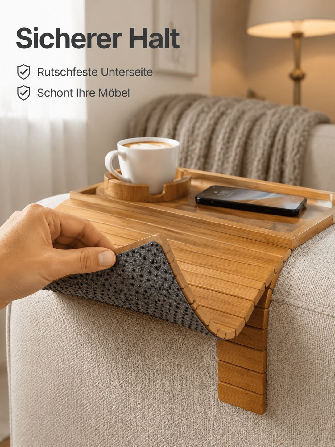 Faltbares Armlehnen-Tablett für Sofa aus Holz