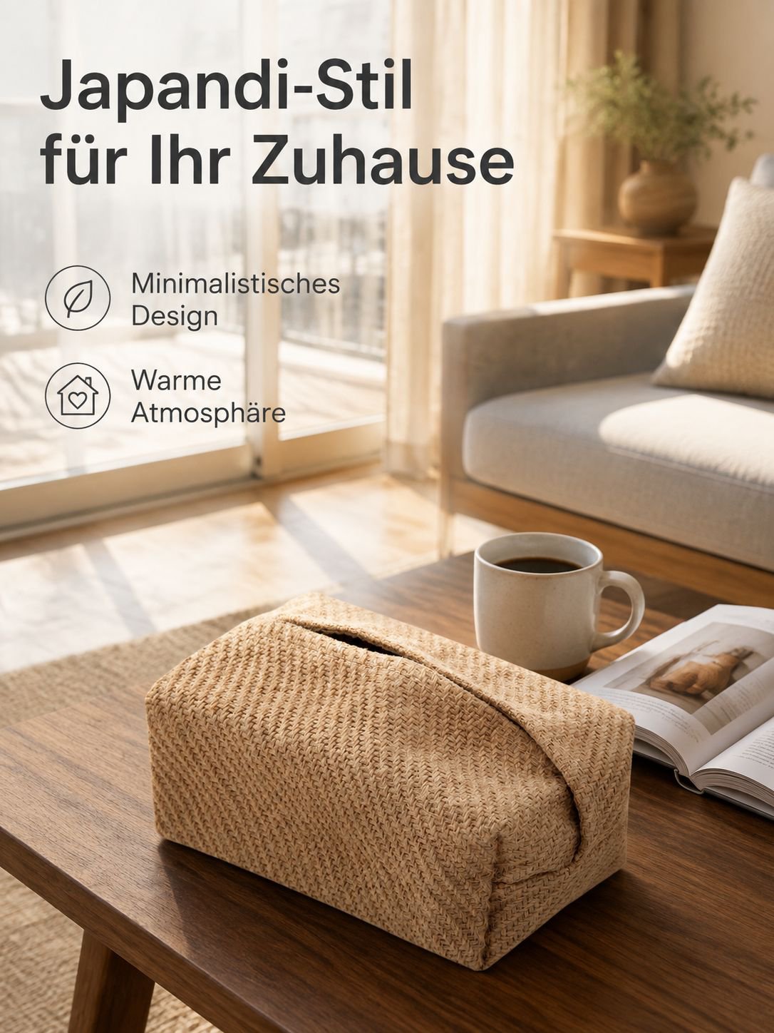 Baumwoll-Leinen Taschentuchbox Aufbewahrungstasche im japanischen Stil für Wohnzimmer und Esstisch