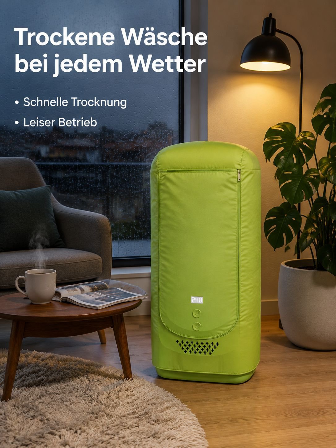 Tragbarer, faltbarer Wäschetrockner für drinnen, 360° Heißluft, kein Aufbau nötig