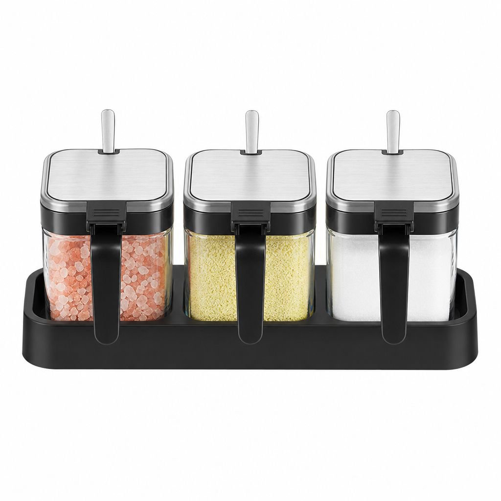 Set multifuncional de tarros de vidrio para condimentos con cuchara