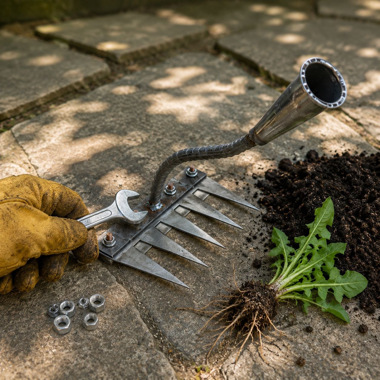 Manganese steel garden rake for efficient weed removal