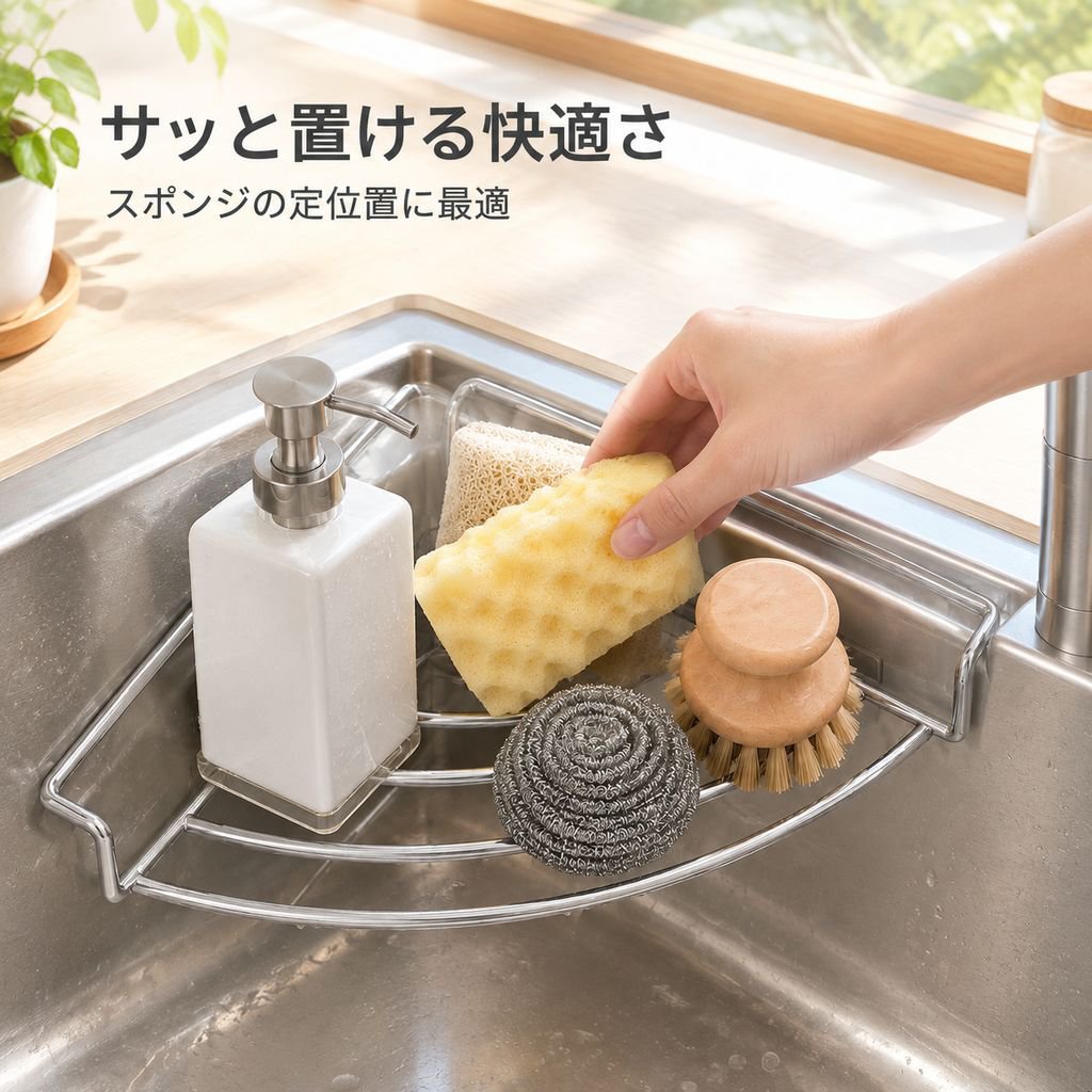 キッチン三角水切りラックシンク収納ラック雑巾収納蛇口周り収納料理用品