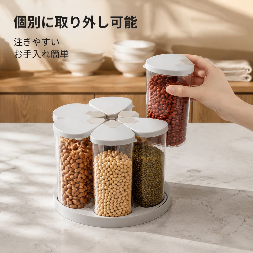 密閉容器回転式雑穀収納ボックス便利グッズ