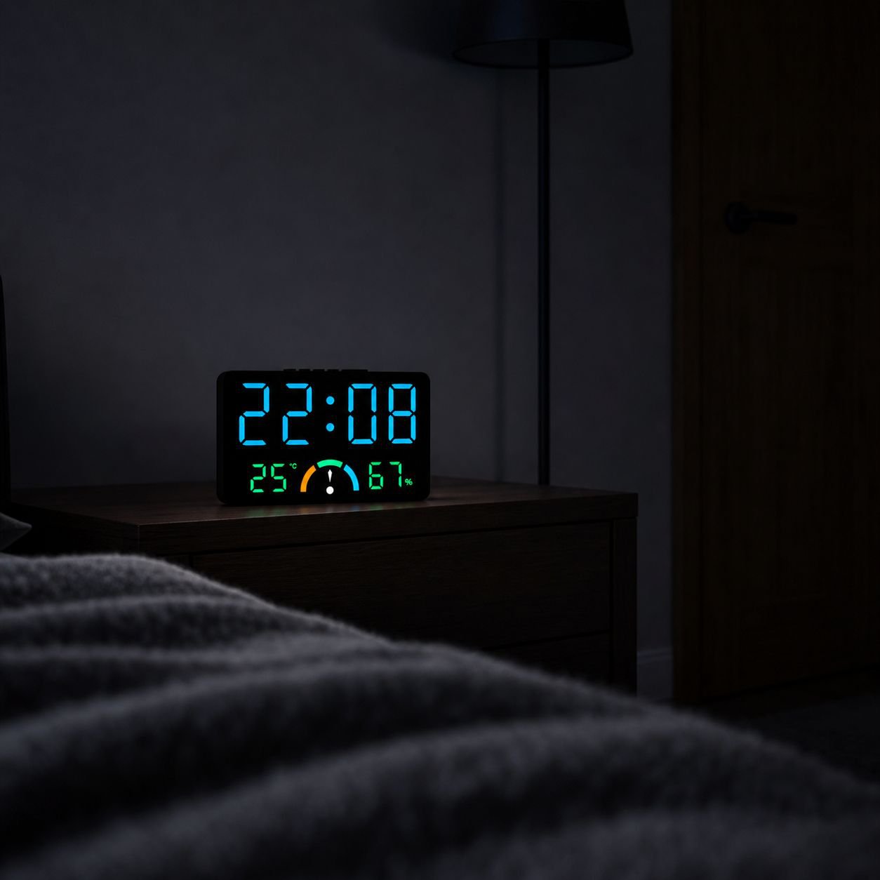 Multifunctional Digital Alarm Clock with Color Comfort Meter and Large Display