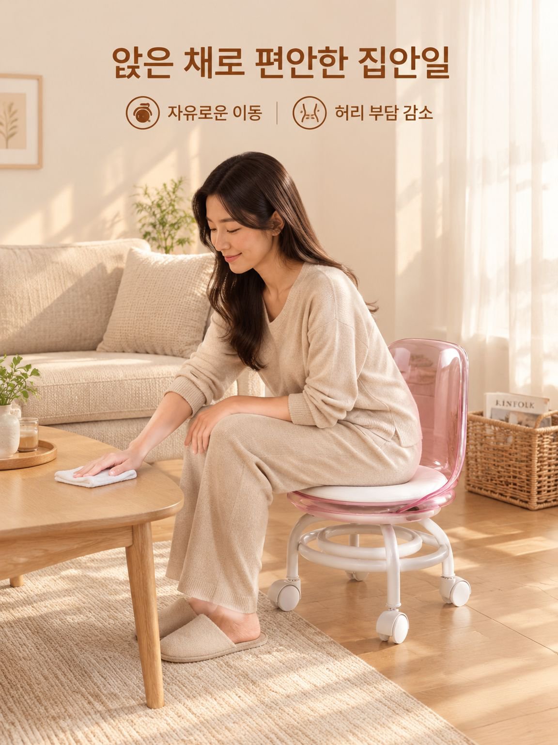 투명한 아크릴 전방향 바퀴 잡안용 작은 의자