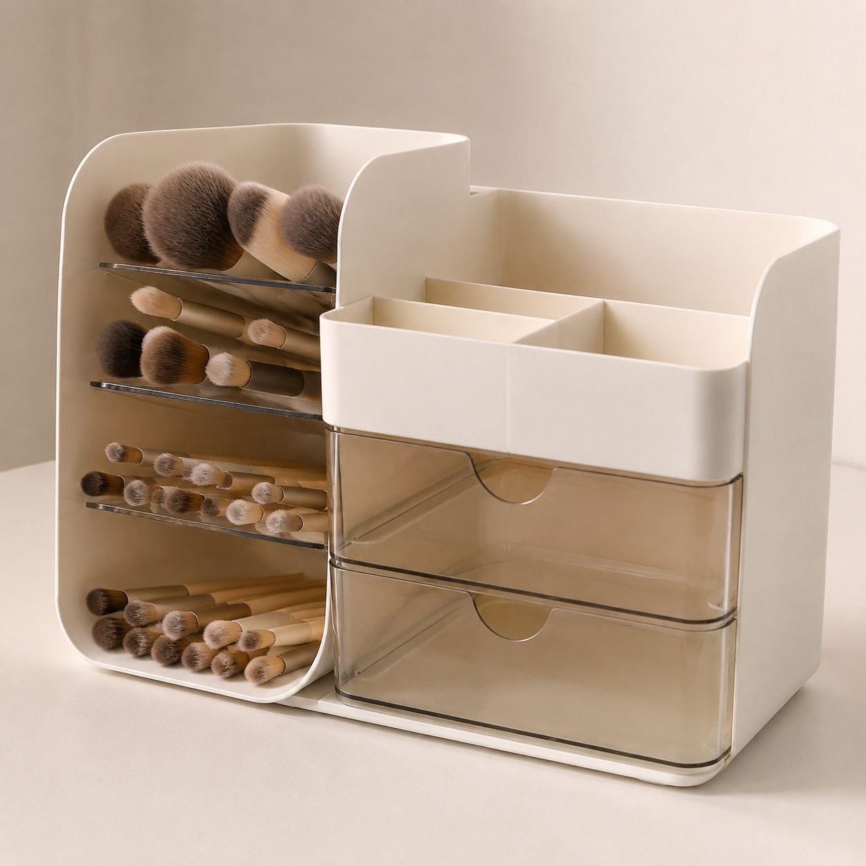 Multifunctional Desktop Cosmetic Organizer Box with Oblique Pen Holder Design