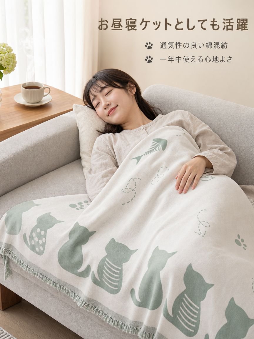 カートゥーン猫ソファブランケット