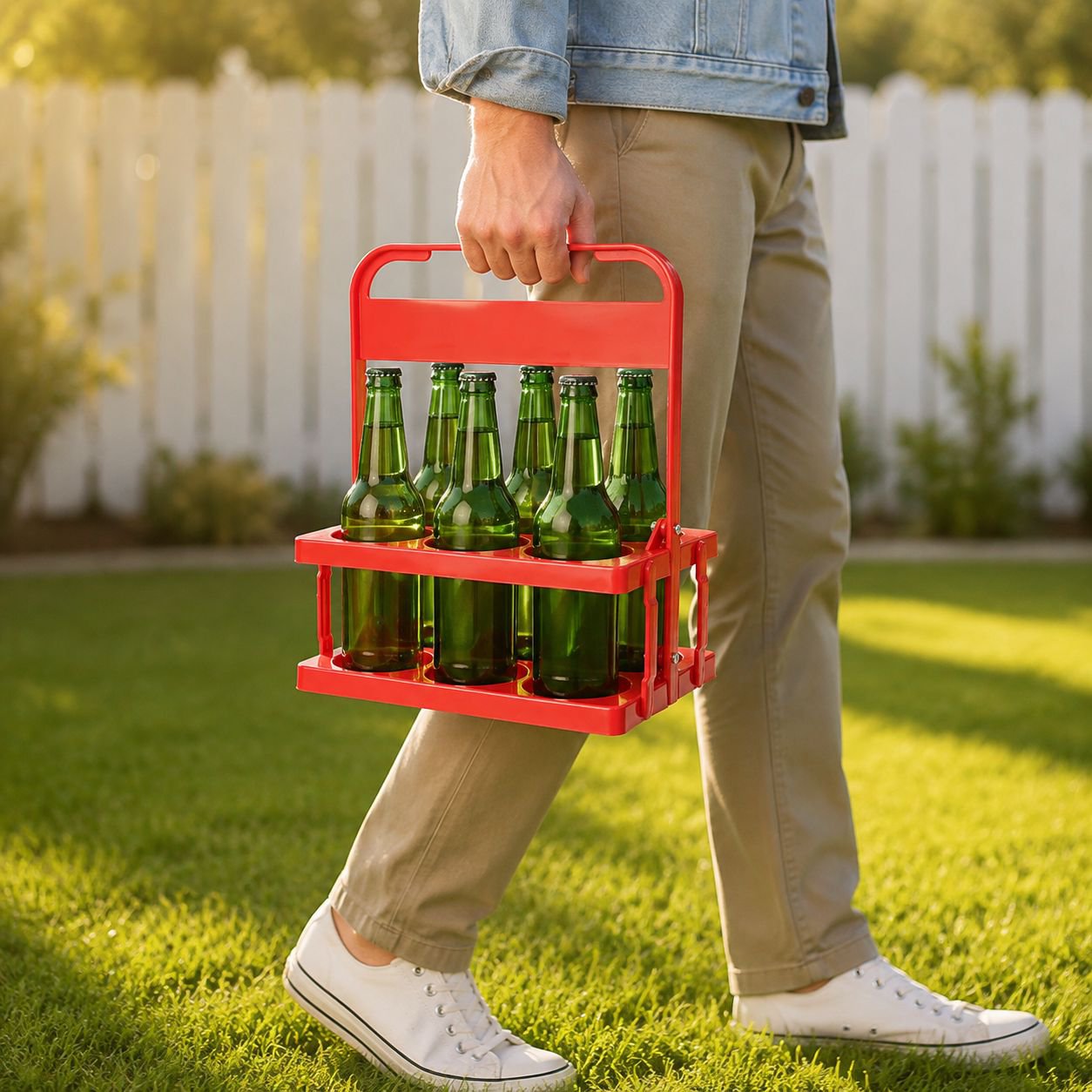 Portable 6-Bottle Drink Holder Foldable Plastic Beer Rack Beverage Storage Basket
