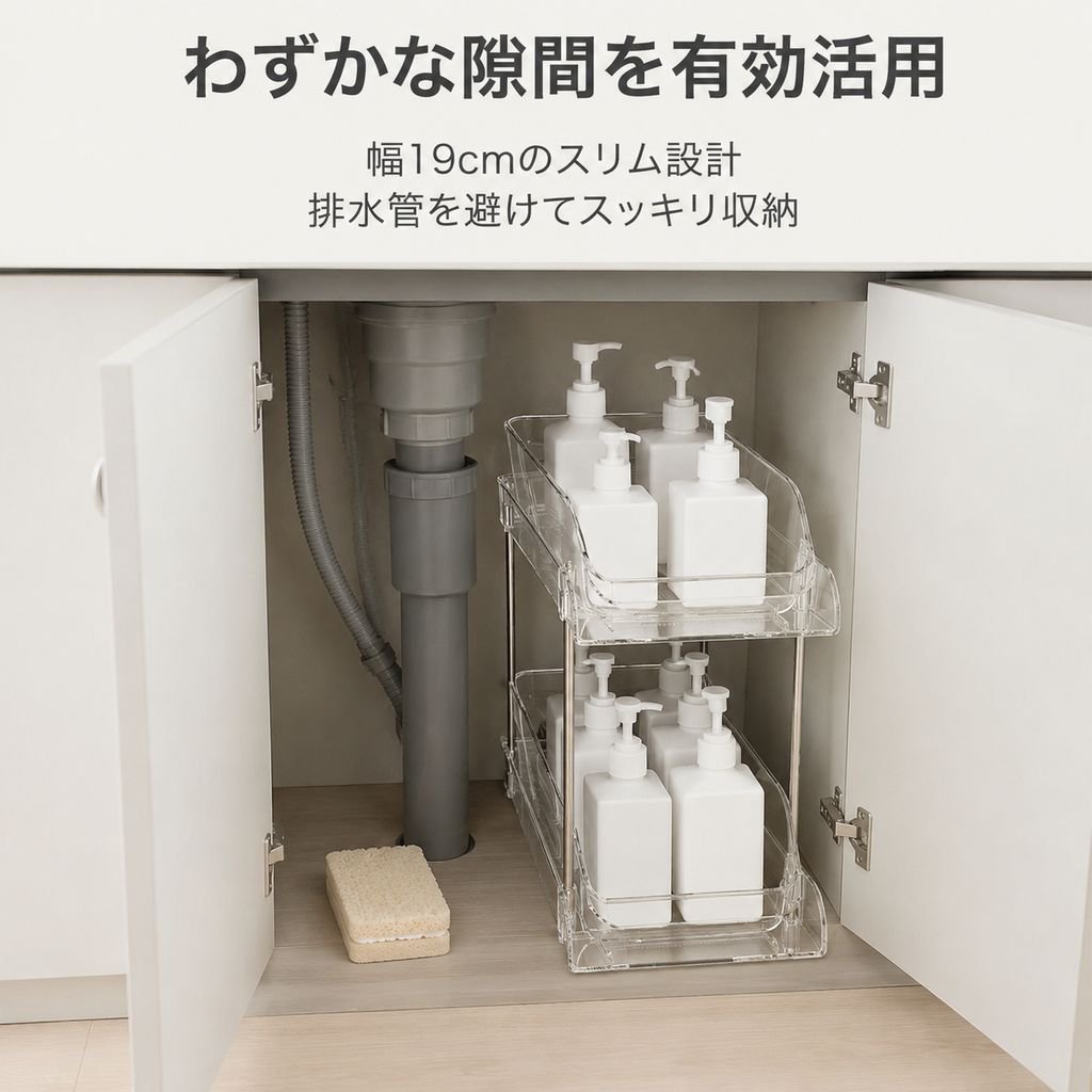 キッチンカウンター用の二段式引き出し式カップホルダー