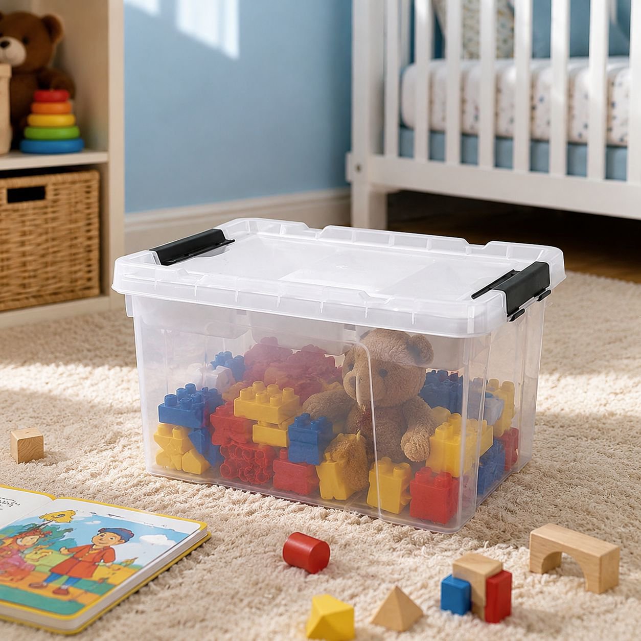 Caja organizadora transparente reforzada para el hogar