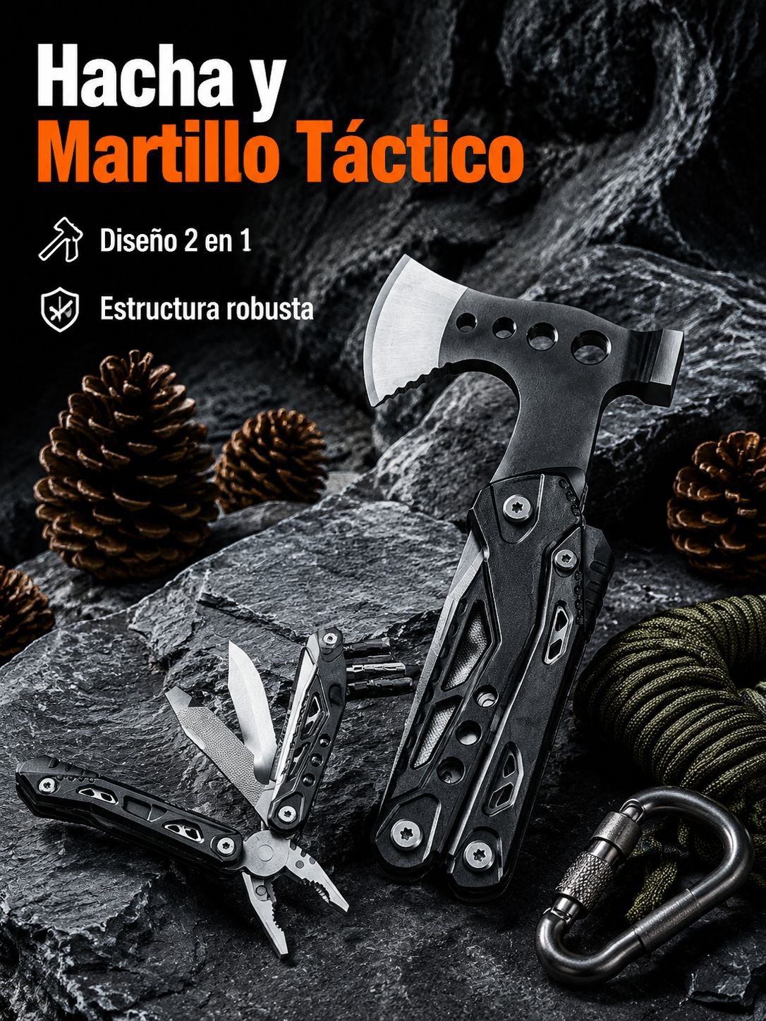 Hacha y martillo plegables para exteriores