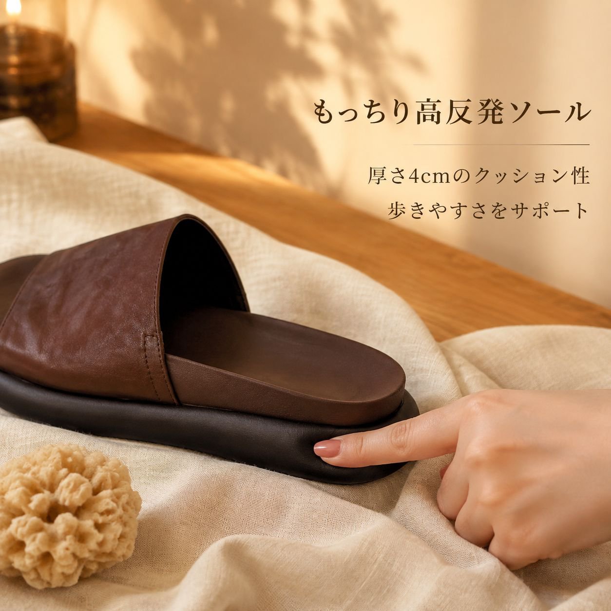 夏用外履き羊革ソフト厚底スリッパ レディース レトロサンダル