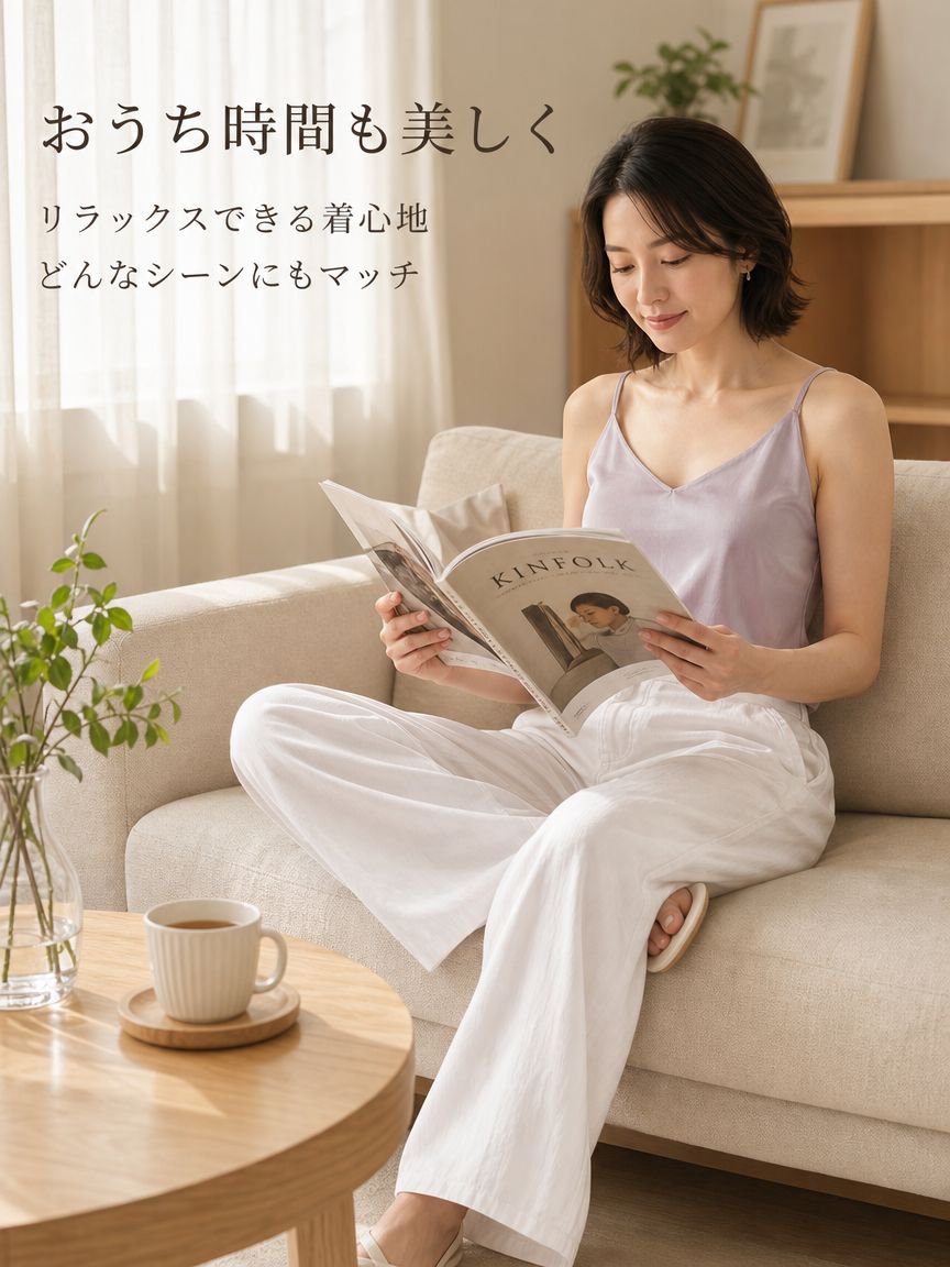 ゆったりロングパンツの後ろ姿